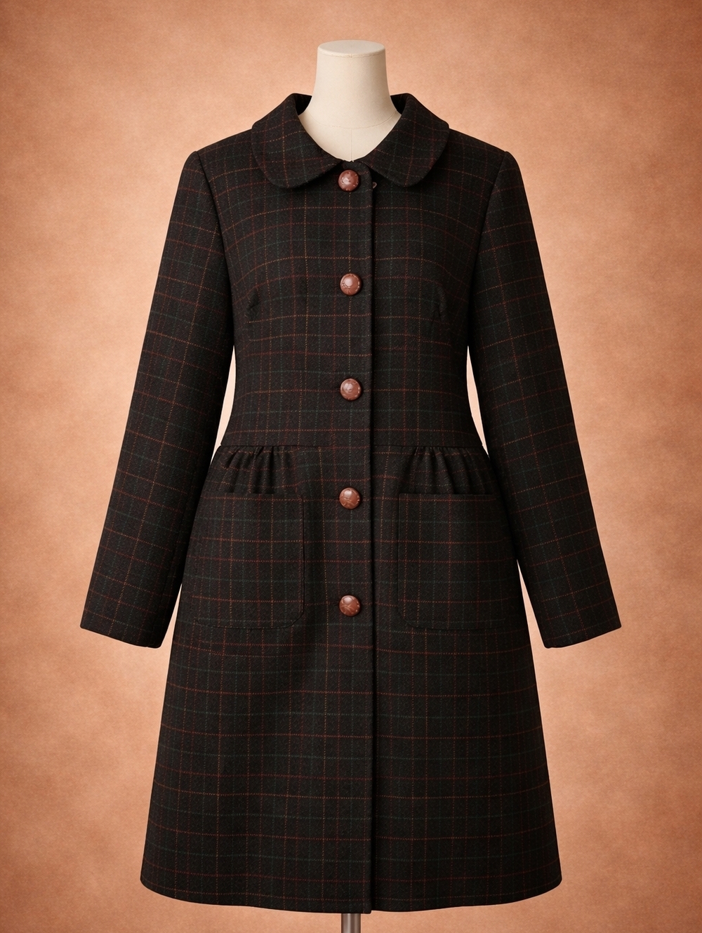 NWT ModCloth Rainbow -ish Plaid Single Breasted Pea Coat M Peter Pan Collar Bow